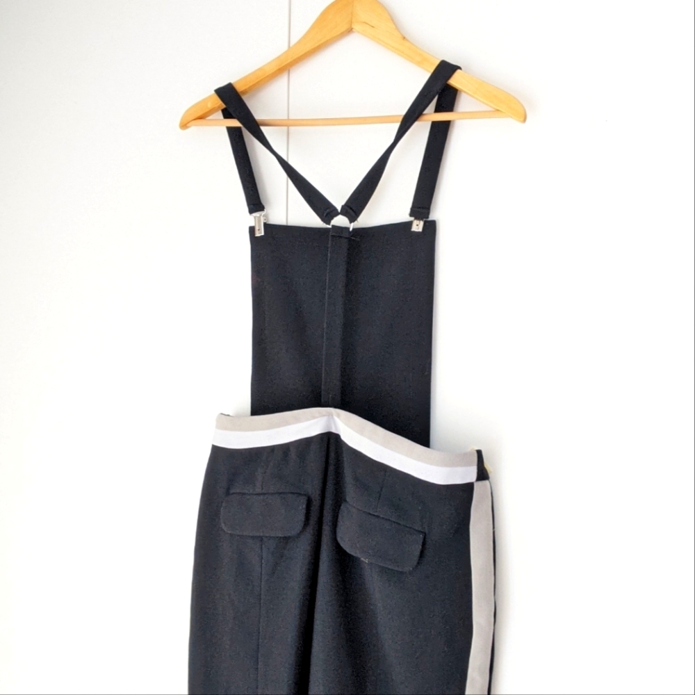 ASOS | unisex black overalls with white & beige stripe detail (size 6)